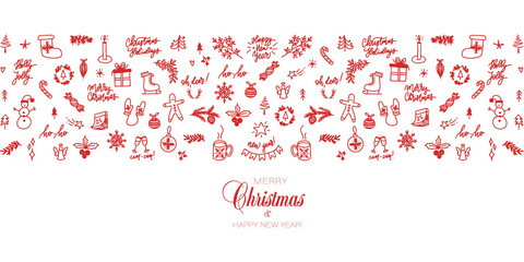 Big set of Christmas design element in doodle style. Vector illustration