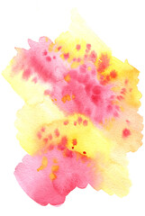 Watercolor background with pink and yellow stains and dots - 464964062