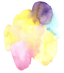 Watercolor background with blue, pink, yellow and violet stains - 464964063