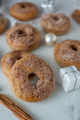 Traditional home made gingerbread donuts with cinnamon sugar coating