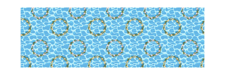 Vector illustration of flower wreaths floating on water.  Seamless pattern