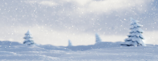Arrière-plan flou de paysage d& 39 hiver avec des chutes de neige. rendu 3D