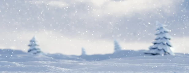 Poster Wazig winterlandschap achtergrond met sneeuwval. 3D-rendering © aanbetta