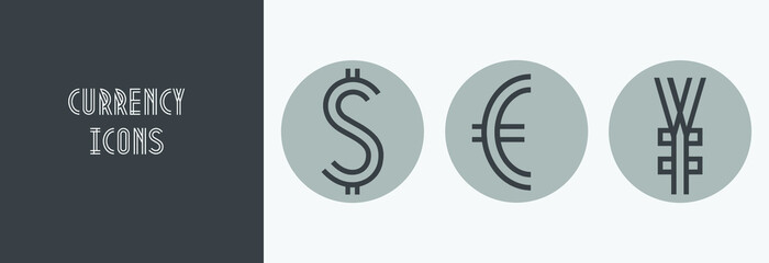 Set of currency icons. Dollar, euro, yen - 464965292