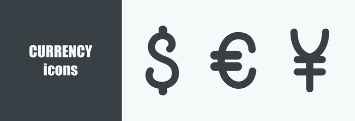Set of currency icons. Dollar, euro, yen - 464965293