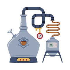 Whiskey Drink Process with Distillation in Pot Still Vector Illustration - obrazy, fototapety, plakaty