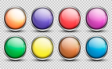 Glossy button. Shiny button with metallic elements. Vector illustration.