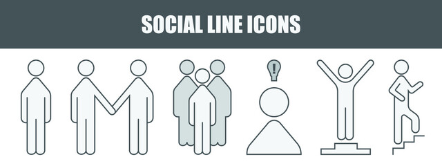 Set of social line icons. Icons for busines and joint work - 464965800