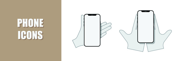 Set of phone icons. Phone in one hand, phone in two hands - 464965835