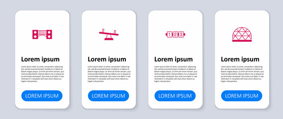 Set Playground climbing equipment, Education logic game, Seesaw and kids bridge. Business infographic template. Vector