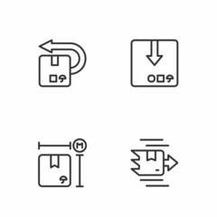 Set line Carton cardboard box, Cardboard measurement, Return and icon. Vector
