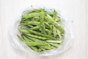 Pods of fresh green beans
