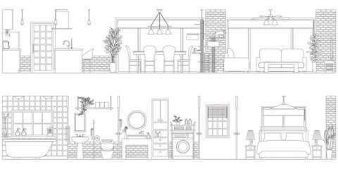 インテリアの線画ベクターイラスト.