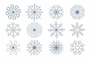 set of winter snowflakes, christmas snowfall design for holiday greetings and print packaging and card.