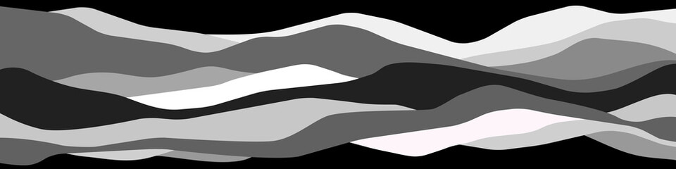 Fototapeta premium Black and white mountains, translucent waves, abstract gray glass shapes, modern background, vector design Illustration for you project