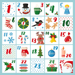 Christmas Advent calendar with Christmas elements.