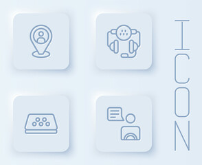 Set line Taxi client, call telephone service, car roof and driver. White square button. Vector