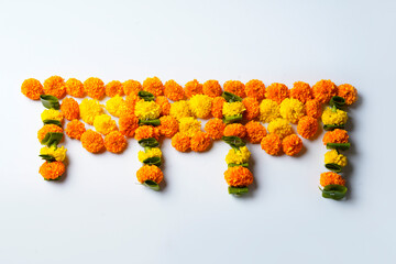 Marigold Flower rangoli Design for Diwali Festival , Indian Festival flower decoration