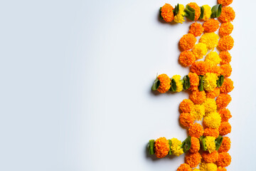 Marigold Flower rangoli Design for Diwali Festival , Indian Festival flower decoration