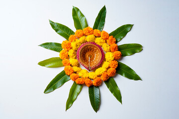Marigold Flower rangoli Design for Diwali Festival , Indian Festival flower decoration