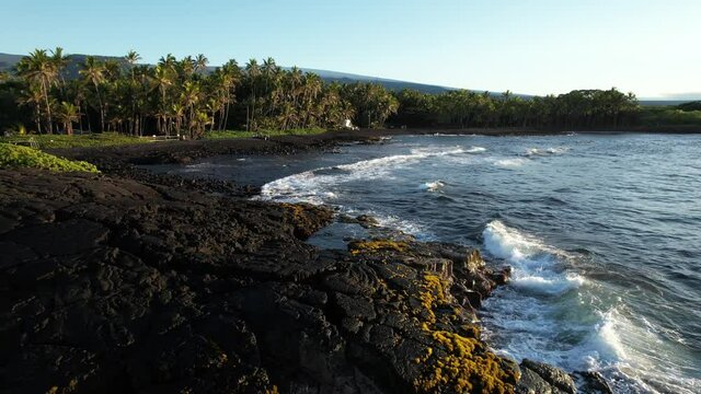 Black Sand beach in Hawaii (Aerial 4K drone video)