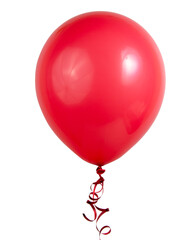 Red bright balloon with ribbon isolated on the white background