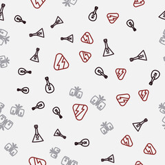 Set line Mandolin, Balalaika, Conga drums and Guitar pick on seamless pattern. Vector