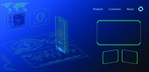 technological 3d linear design. personal data and technology concept. technology and speed information homepage design. Information coming out of the phone screen with fingerprint and face recognition