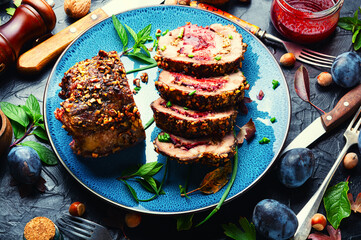 Piece meatloaf with plum