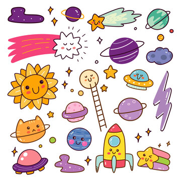 Outer Space Object Kawaii Doodle Set