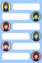 人物アイコンセット_女子高生_吹き出し