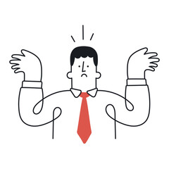Surprised or shocked businessman spreading his arms. Concept of confusion, surprise, uncertainty in business. Outline, linear, thin line, doodle art. Simple style with editable stroke.