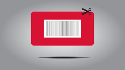 Coupon with bar codes on red background and scissors