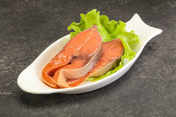 Two pink salmon fish steak