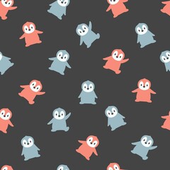 Hello Penguins Vector Graphic Cartoon Art Seamless Pattern