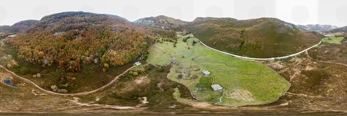 Forests in the Espinosa mountains in autumn with the drone.