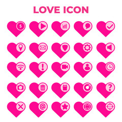 set of flat design pink heart love icon