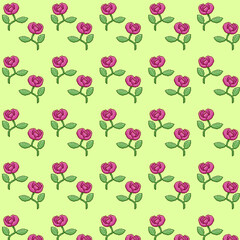 Fototapeta na wymiar simple vector pixel art multicolor endless pattern of red rose or tulip with a leaf. seamless pattern of red rose or tulip in the style of retro video games