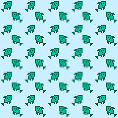 simple vector pixel art multicolor endless pattern of green fish. seamless pattern of green fish in the style of retro video games