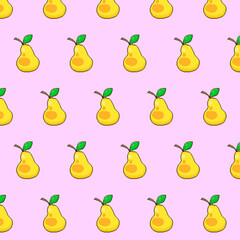 simple vector pixel art multicolor endless pattern of yellow pear with a leaf. seamless pattern of yellow pear in the style of retro video games