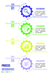 vector template of 4 steps gear infographic with arrow in vertical style