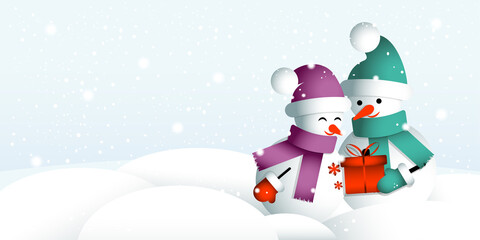 Christmas background with snowmen