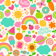 Cute fun Hand drawn doodles seamless pattern background.