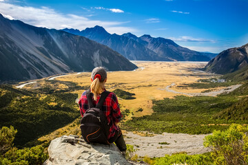 Woman hiker walking on Kepler Track, New Zealand