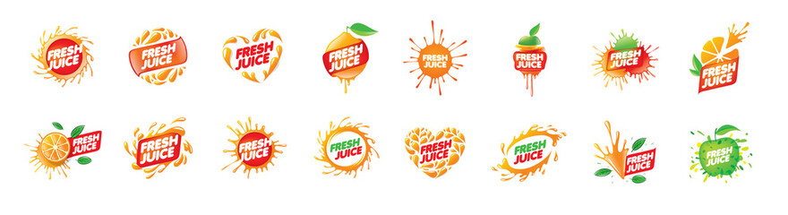 A set of vector logos with juice splashes