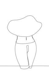 female waist naked belly - one line drawing vector. woman in pants lifted her sweater to show her belly