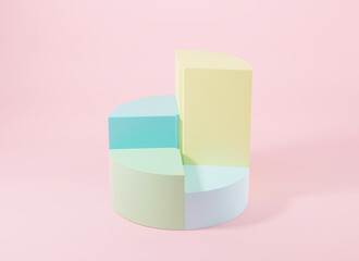 Donut chart graph growth diagram Infographics elements analysis on pink background, Business info empty circle graphics pie donut table, finance web design template, 3D rendering illustration