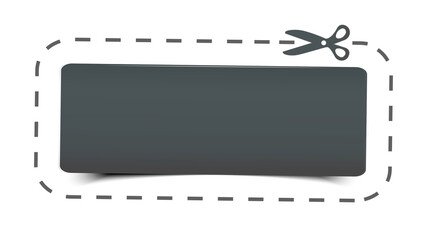 Coupon Sale, Voucher Offers and Promotions Vector Template with Scissors and dotted line on long rectangle black background