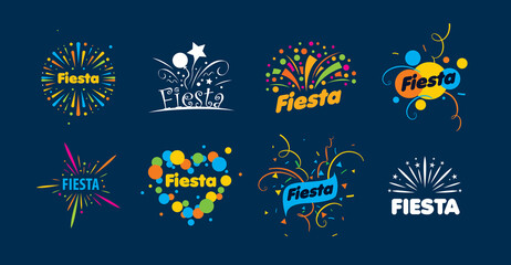 A set of vector logos with fireworks - obrazy, fototapety, plakaty
