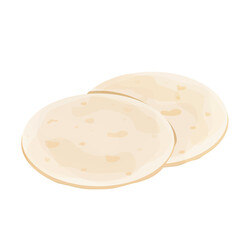 Lavash, tortilla. Mexican cuisine ingredient in cartoon style isolated on white background. Fast food, traditional bread.